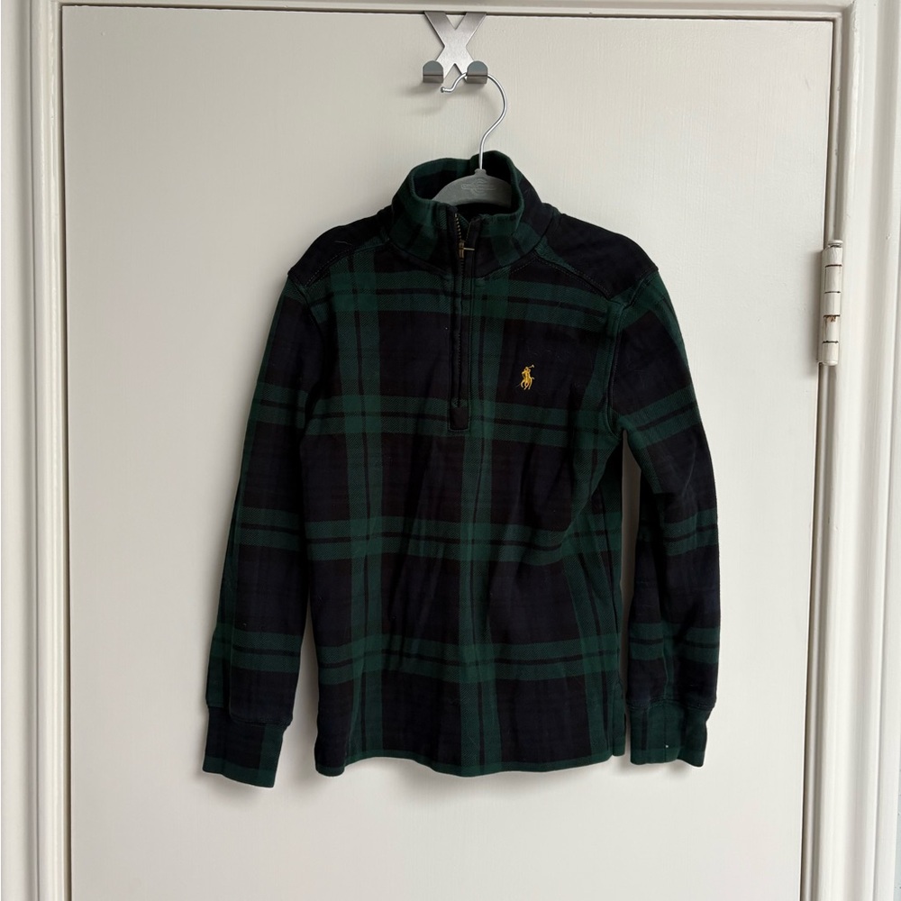 Polo by Ralph Lauren Green and Black Plaid 1/4 zip sweater shirt